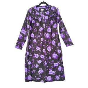 Aria Collection Nightgown Women S Purple Black Floral Henley Long Sleeve Good